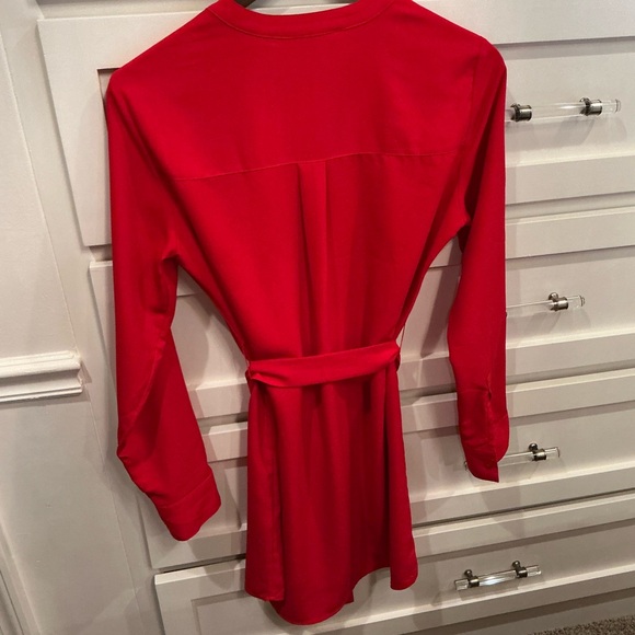 Express Vibrant Red Zip-Up belted dress with adjustable sleeves - Picture 7 of 7